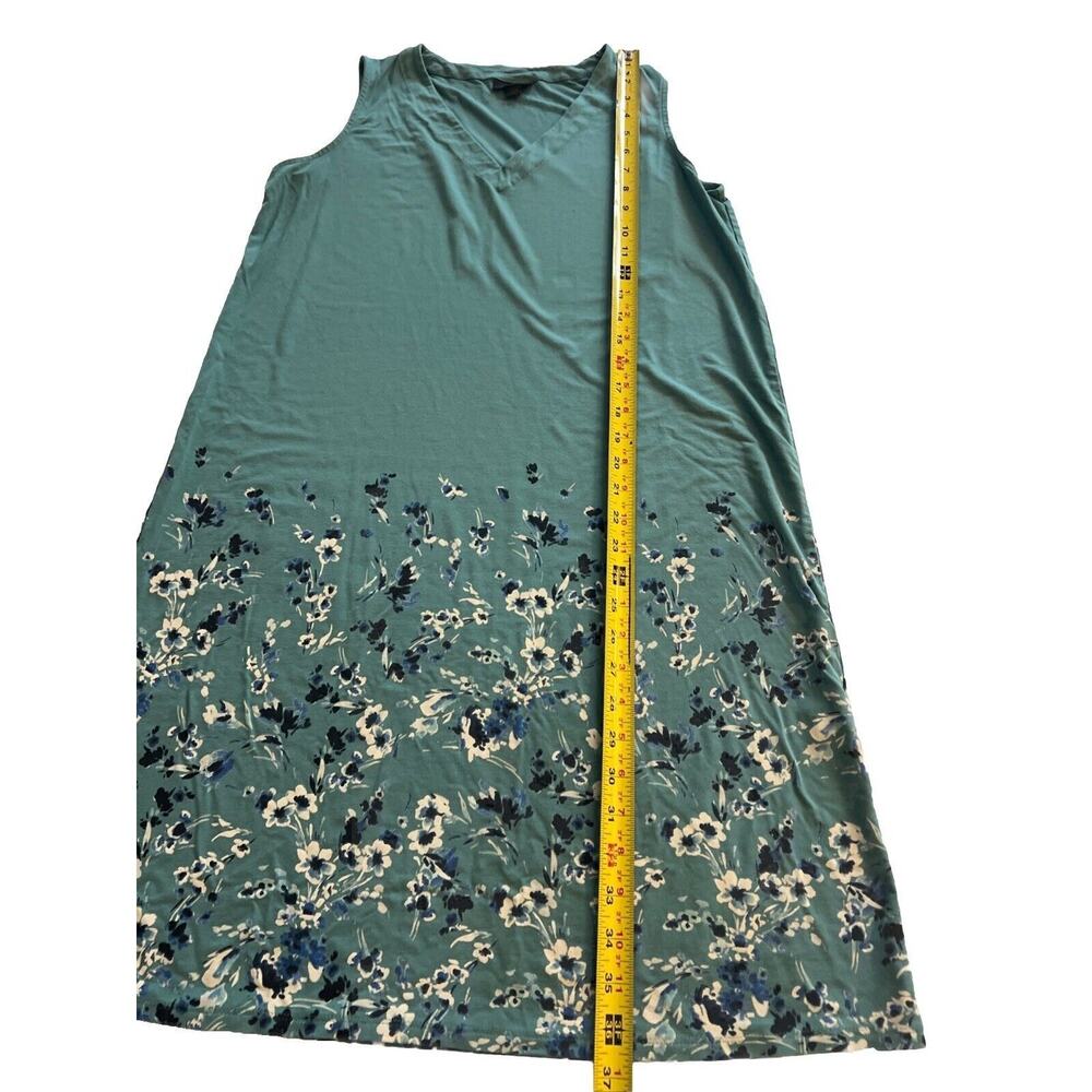 J. Jill Wearever Collection Dress Tank Dress Turquoise Floral Band V Neck Medium - Picture 3 of 9